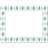 Womens Flat Stationery Note Cards A2 - Teal Argyle Border