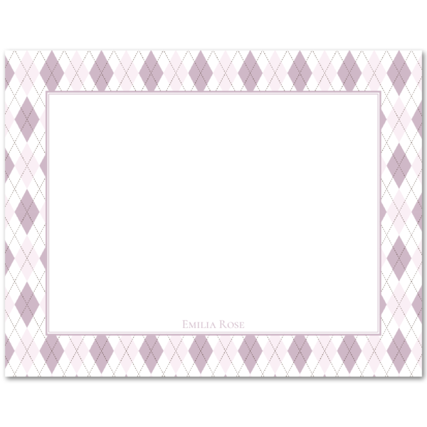 Womens Flat Stationery Note Cards A2 - Purple Argyle Border