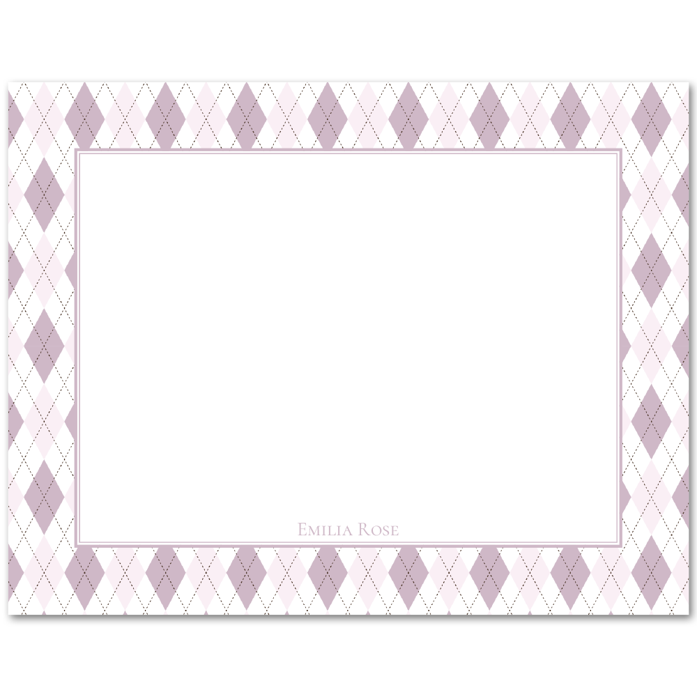 Womens Flat Stationery Note Cards A2 - Purple Argyle Border