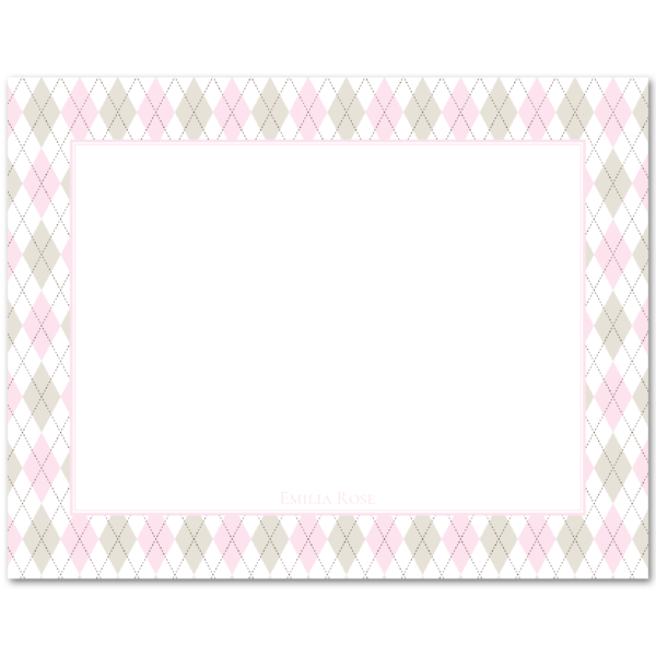 Womens Flat Stationery Note Cards A2 - Pink Argyle Border