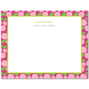 Women's Flat Note Cards (A2): Pink Floral Border