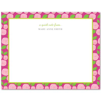 Women's Flat Stationery Note Cards (A2): Pink Floral Border