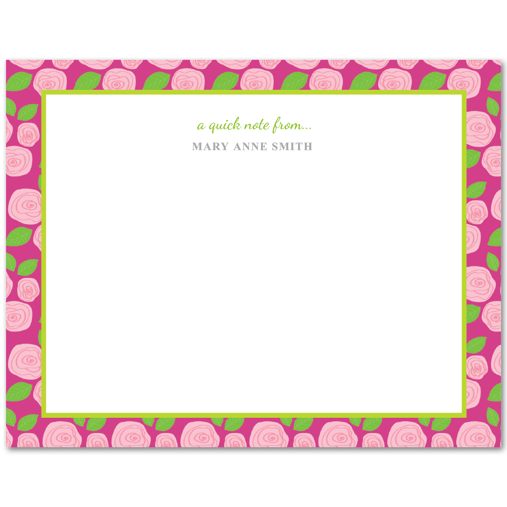 Women's Flat Stationery Note Cards (A2): Pink Floral Border