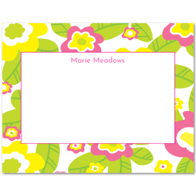 Women's Flat Note Cards (A2): Multi-Colored Floral Border
