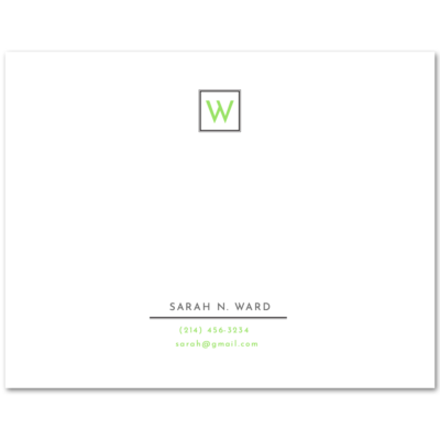 Women's Flat Stationery Note Cards (A2): Monogram with Contact Information