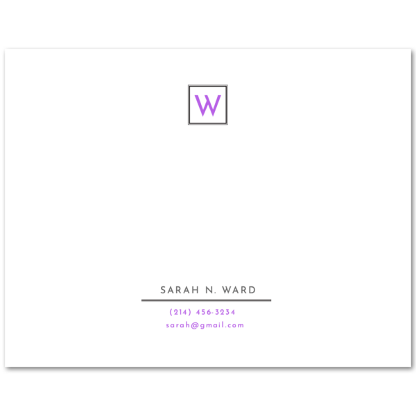 Women's Flat Stationery Note Cards (A2): Monogram with Contact Information