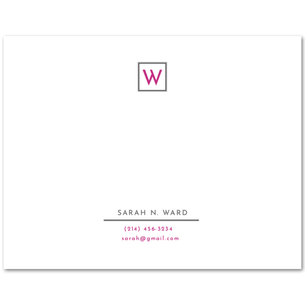 Women's Flat Stationery Note Cards (A2): Monogram with Contact Information