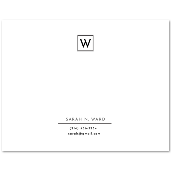 Women's Flat Stationery Note Cards (A2): Monogram with Contact Information