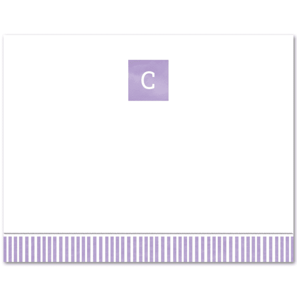 Womens Flat Notecard Stationery A2 - Monogram with Stripes