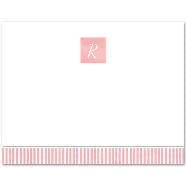 Womens Flat Notecard Stationery A2 - Monogram with Stripes