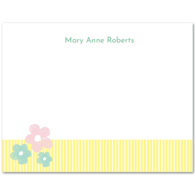 Womens Flat Notecard Stationery A2 - Stripes with Flowers