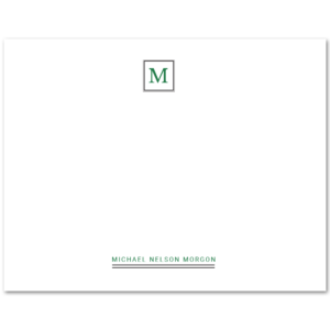 Mens A2 Flat Stationery Note Card: Monogram with Name