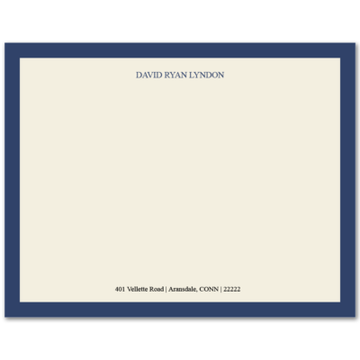 Mens A2 Flat Stationery Note Card: Full Name w/ Border