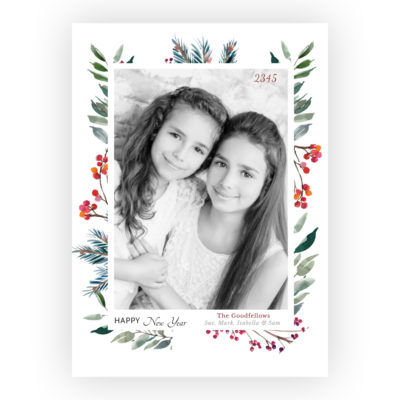 Photo Holiday Cards: Happy New Year w/ Holly