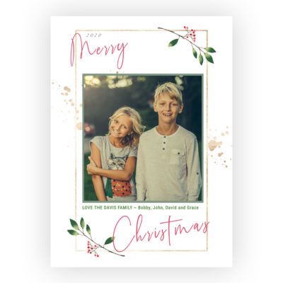 Photo Holiday Cards: Gold Green Leaves