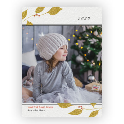 Photo Holiday Cards: Gold Leaf Blue