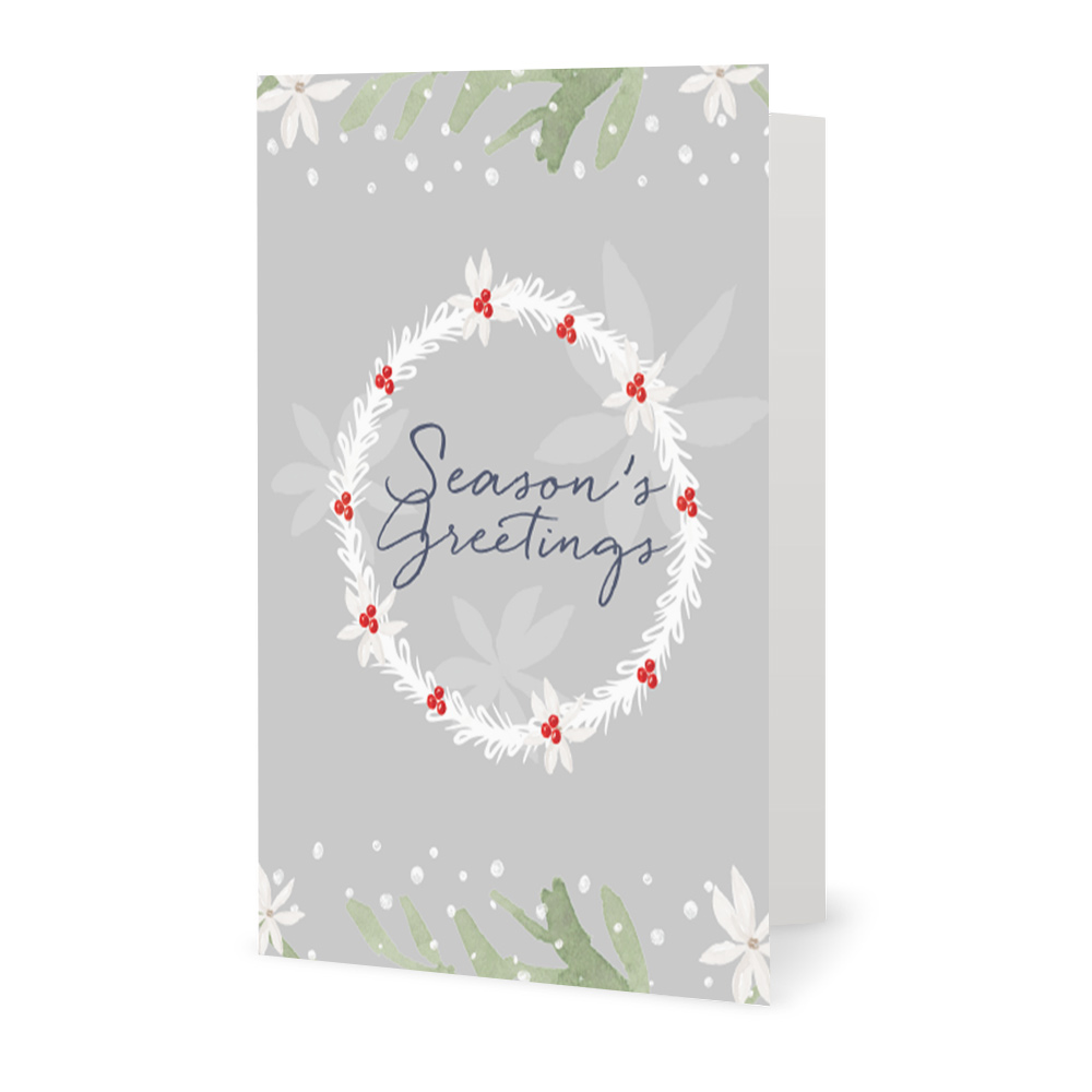 Corporate Holiday Cards: Season's Greetings White Wreath