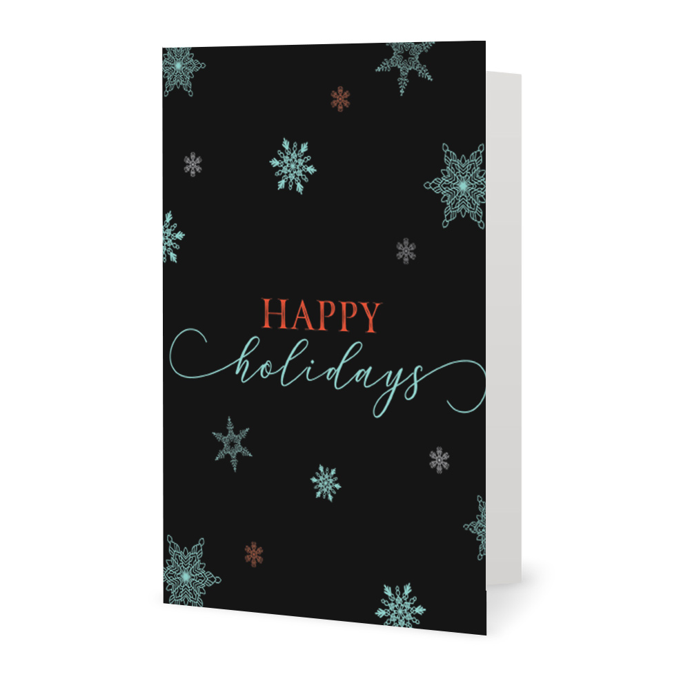 Corporate Holiday Cards: Happy Holidays Blue Snowflakes