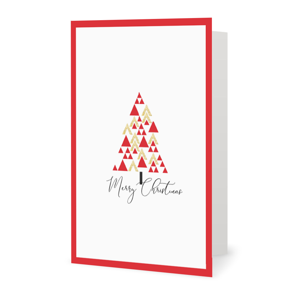Corporate Holiday Cards: Merry Christmas Red & Gold Tree
