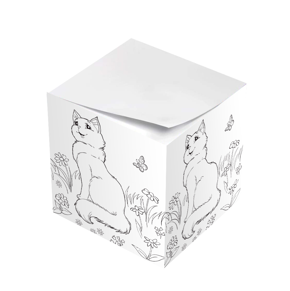 cat in grass coloring sticky note cube