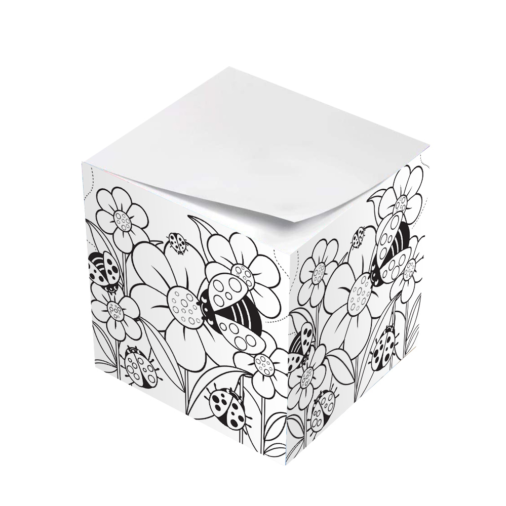 ladybug and flower coloring sticky note cube